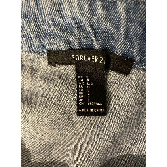 Forever‎ 21 Juniors Skirt Large Zipper Front Denim Jean Blue - Picture 3 of 4